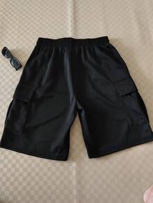 Cargo Shorts With Elastic Waistband - Black 1 - View 2