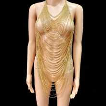 Personalized Multi-Layer Sparkling Big Rhinestone Bikini Chest Chain, Sexy & Fashionable For Party - Gold - View 7