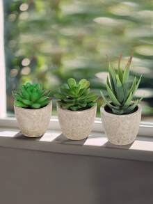 3 件人造多肉植物带花盆，人造植物，桌面装饰，绿色装饰，工厂定制，多年生装饰，四季装饰，学校宿舍办公室装饰，户外派对活动节日生日派对装饰，家居酒店餐厅客厅卧室婚宴厨房花园装饰，春夏装饰 - 綠色 - 查看 4