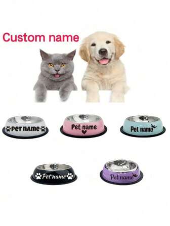 Anpassad husdjursskål i rostfritt stål med halkfri botten, lämplig för små, medelstora och stora hundar, anpassat husdjursnamn, katt- och hundmat- och vattenskål dekorativ snygg, färgglad, söt, kontrakterad, sötnosar unik, anpassade heminredningsartiklar perfekta presenter till henne henne, familj, vänner, husdjursälskare, husdjur för årsdagar, för födelsedagar, för inflyttningsfest prydnadsföremål, husdjurstillbehör, 2025 Halloween-tillbehör, personlig med husdjurets namn