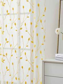 1 Stück bestickter transparenter Vorhang, weicher transparenter Vorhang, perforierter transparenter Vorhang, ösenförmiger transparenter Vorhang, halbtransparenter, filternder Vorhang, geeignet für Zuhause oder Büro, einfarbiger Vorhang im Landhausstil für Wohnzimmer, Schlafzimmer, Balkon, Heimdekoration