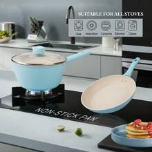 ABKOK 1pc/2pcs 18cm Non-Stick Frying Pan And Pot Set - Space-Saving Design, Suitable For Singles And Couples, Individual Pots And Cookware Sets Sold Separately