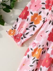 Nuevo conjunto de 3 piezas para otoño/invierno 2025: Vestido de manga larga con volantes en el bajo, estampado floral, a rayas y de cerezas - Multicolor - Ver 6