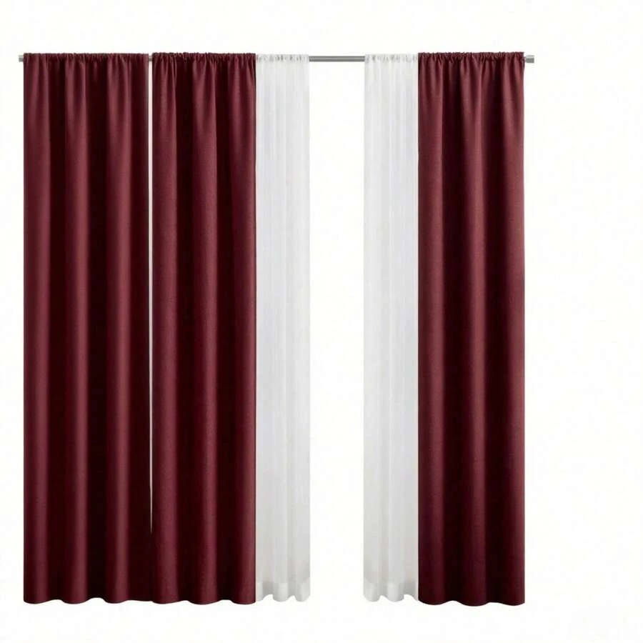 4-Piece Twill Blackout Curtain Set, Rod Pocket, Luscious Merlot, 27.5 X 95 Inches - lusciousmerlot - View 1