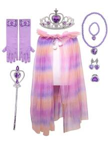 1 套心形皇冠头饰、披风、权杖、手套、项链、手镯、戒指、耳环服装配饰