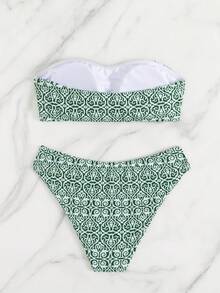 [高弹力比基尼] 新款性感可爱高弹力女士时尚比基尼套装-可机洗，随机印花设计，抹胸和高帮裤沙滩泳装套装。