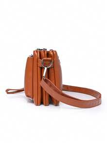 女士多功能纯色单肩包，防水斜挎包，商务休闲收纳包，通勤学生包，黑色公文包，日常使用，旅行多隔层手提包，节日礼物 - 棕色 - 查看 3