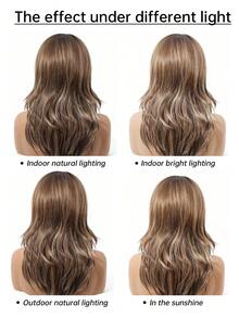 This 20-Inch Long, Wavy Brown Synthetic Wig With Long Curly Blonde Hair In The Middle Is A Cosplay Wig For Women's Daily Gatherings. It Is Suitable For Daily Wear During Holidays, Travels, Family Gatherings, And As A Gift For Halloween And Christmas - 挑染棕色 - 查看 10
