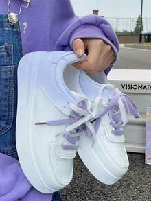 Zapatillas deportivas de mujer, estilo sencillo con degradado de colores, suela gruesa, cómodas para correr, ideales para hacer deporte, ir al trabajo y para el día a día. - Morado - Ver 2