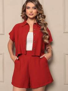 Linen Button Pocket Diary Set Summer Travel - 紅瓦 - 查看 1