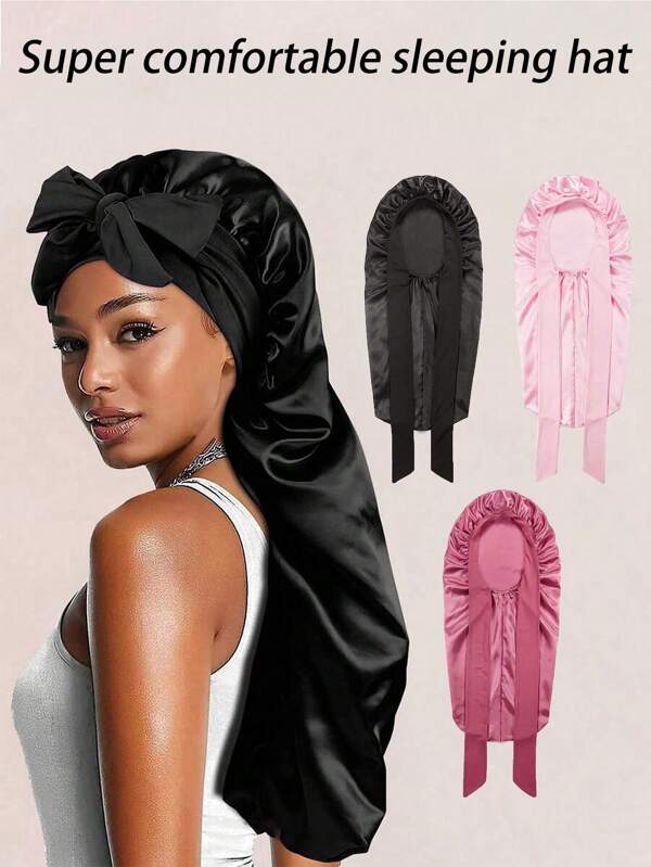 Satin Sleep Cap, Satin-Lined Hair Care Caps, Silk Bonnet, Suitable For Natural Curly Hair, Curly Hair, Straight Hair, Short Hair, Long Hair, All Kinds Of Hair Styles, Sleeping Women Double Layer Satin Lined Hair Bonnets, Turban Hats, Women's Pleated Turban Hats