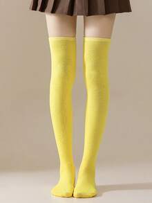 1 Pair Women Over Knee Socks, Cosplay Anime Character Uniform, Japanese Style Striped & Solid Thigh-High Stockings