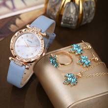 Rose Gold Tone Watch Case + Matching Jewelry Set, Elegant And High-End, Shines In Daily Gatherings