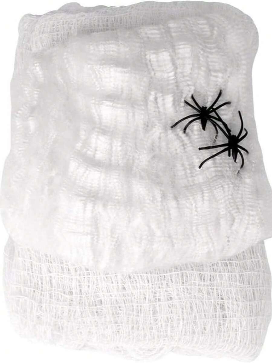 万圣节门帘、墙壁、入口处用白色恐怖布，带有白色蜘蛛网