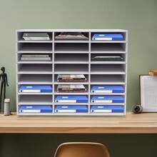 24 Compartments Literature Organizer, Filing Trays Office Mailbox Literature File Holder, PVC Board File Organizer Desktop Mailbox Office Storage - White - View 3