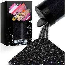 Metallic Ultra Fine Glitter, 7.41Oz/210G Resin Glitter Powder Sequins Flakes, 1/128" Holographic Iridesnt Glitter For Resin Tumblers Art Crafts, Hair Fa Body Nail Glitter(Black) - 黑色 - 查看 1