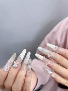 50个珠光奶油色蝴蝶结美甲装饰，可爱3D女孩，马卡龙，果冻蝴蝶结树脂美甲饰品，春夏树脂可爱3D丝带蝴蝶结美甲装饰，彩色混合3D清新蝴蝶结树脂美甲饰品，美甲用品 - 彩色 - 查看 9