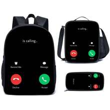 3PCS School Bag, Cell Phone Pattern, Book Bag, 17" Backpack, Lunch Bag, Pen Pouch - Multicolor - View 13