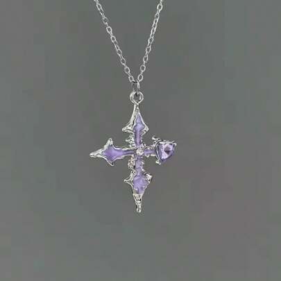 2025 Nieuwe paarse liefdeskruisketting, prachtige punkstijl, sleutelbeenketting, mode-sieraden