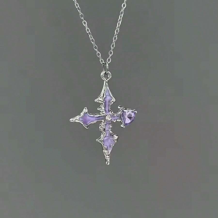 2025 New Purple Love Cross Necklace Exquisite Punk Dark Style Clavicle Chain Fashion Jewelry