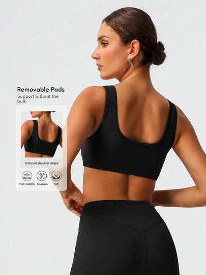 Sodalemon 女式训练健身上衣 U 领加厚健身服加厚背心休闲弹力健身运动文胸