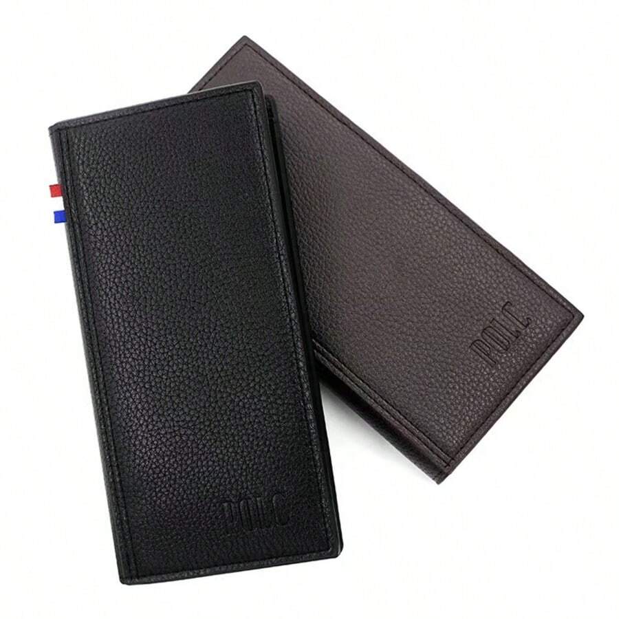 Portafoglio lungo da uomo. Portafoglio da uomo in PU semplice e business, con tre pieghe. Borsa multifunzionale con più slot per carte