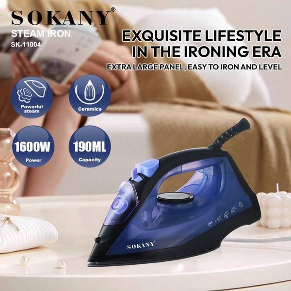 SOKANY SOKANY 1600W High-Power Steam Iron, Electric Iron, Clothes Wrinkle Remover, Can Be Quickly Heated, 5-Speed Temperature Control, Free Switching.190ML Large-Capacity Water Tank, No Need To Add Water Frequently, In Place At Once.Suitable For Families, A Home Helper Designed For Business People