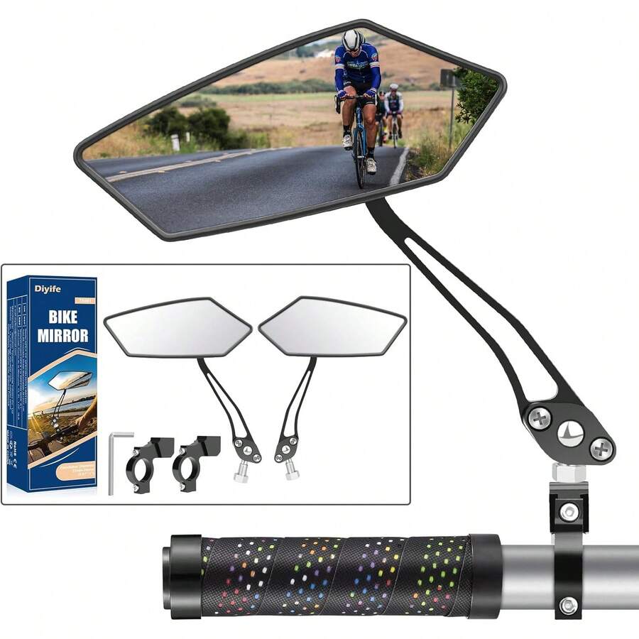 Espejo de Bicicleta, 2 Unidades de Espejo HD Grande, Espejos de Bicicleta Ajustables de 360 ° , Compatible con Manillar Universal de 0.866-0.984 in(22-25mm), con llave Allen - 2 PAQUETES - 1 par - Ver 1