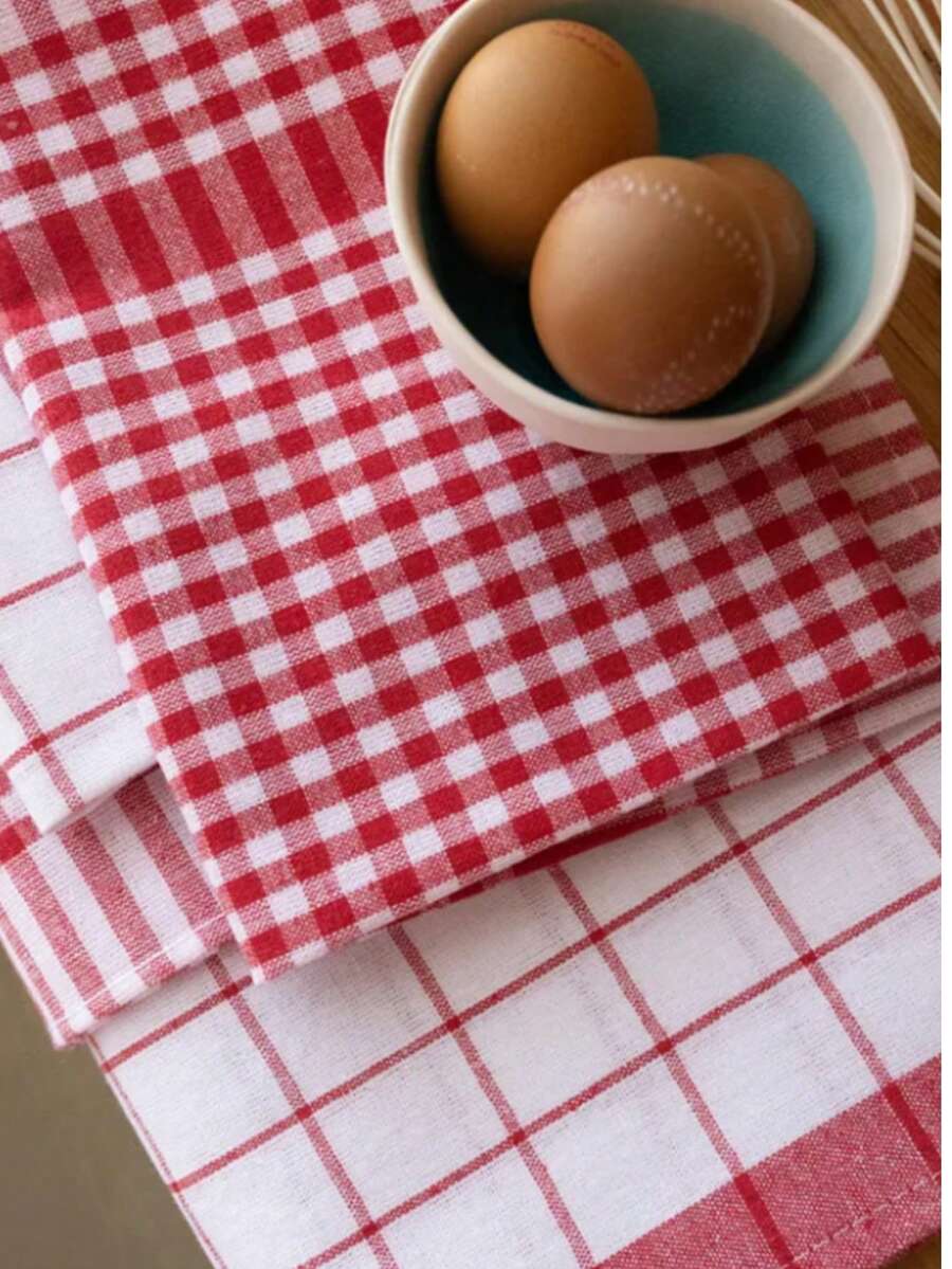 Made In Turkey – 4-Piece Kitchen Towel Set (2 Gingham + 2 Large Checkered Towels) – 50x70 Cm – 80% Cotton 20% Polyester – Dish Drying & Cleaning Cloths - Khaki - View 1