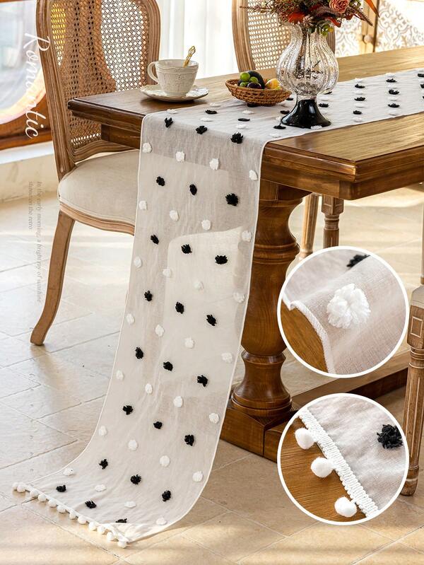 1 pieza Camino de mesa de bola de peluche de malla colorida, lindo y cálido, adecuado para restaurante, boda, fiesta, decoración de mesa