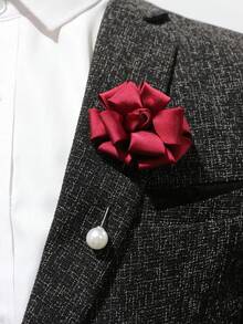 1pc Burgundy Artificial Rose Boutonniere, Groom Wedding Flower, Graduation Party Decor - Burgundy - View 5