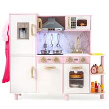 Kids Kitchen Playset W/ Apron Stoves Hood Oven Ice Maker Microwave Telephone - Pink - View 10
