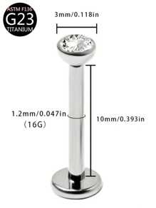 قطعة واحدة من أقراط الأذن المرصعة بالزركونيا المكعبة من التيتانيوم G23 بشكل دائري، أقراط الغضروف، خاتم الشفة، خاتم الأنف، مجوهرات ثقب التيتانيوم F136، مناسبة للاستخدام اليومي للنساء