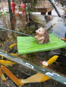 1pc Resin Bamboo Row Floating Hedgehog And Turtle Fishing Figurine, Garden Pond Decoration, Suitable For Courtyard, Garden, Rockery, Swimming Pool, Fish Tank, Water Landscape Decoration. - Multicolor - View 6