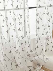 1pc Embroidered Sheer Curtain, Softening Light Sheer Curtain, Perforated Sheer Curtain, Grommet Sheer Curtain, Semi-Transparent Filtering Sheer Curtain, Suitable For Home Or Office Use, Solid Color Farmhouse Style Curtain For Living Room, Bedroom, Balcony, Home Decor