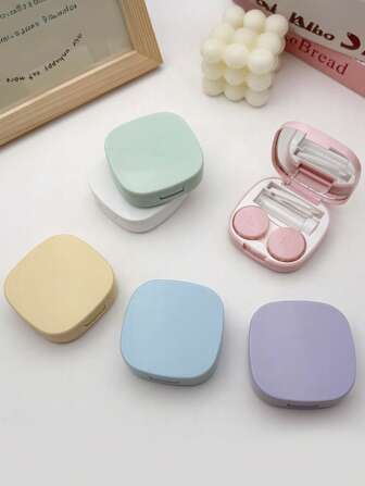 1PC Macaron Contact Lens Storage Box, Simple And Portable Mirror Companion Box, Square Contact Lens Box, DIY Solid Color Contact Lens Box, Suitable For Daily Outdoor Use