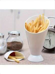 1pc Multifunctional French Fry Cone Holder With Dipping Sauce Compartment, Durable Plastic Snack Cups For Fries, Veggie Sticks And Desserts, Ideal For Home And Party Snack Solutions, PP Salad Cup, Snack Cup