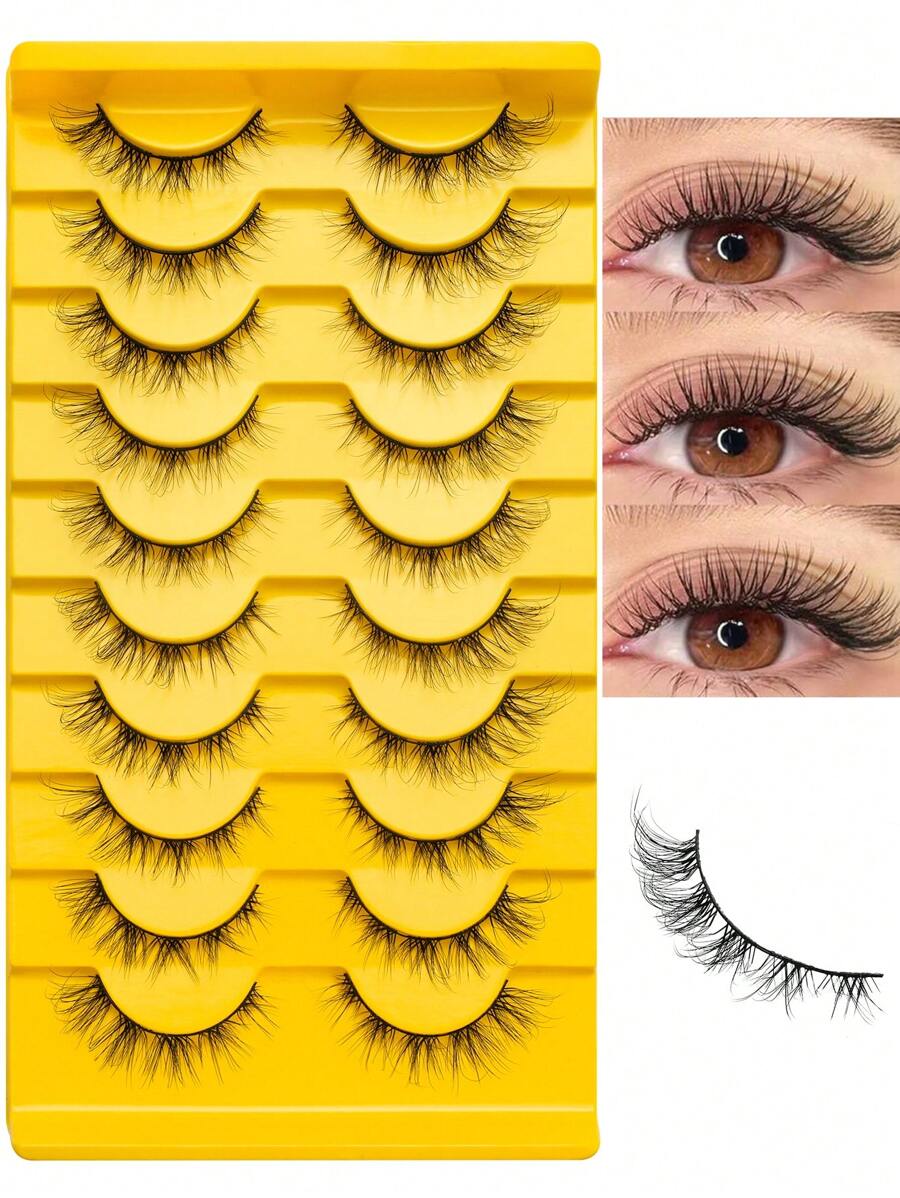 10 pares de pestañas postizas de marta negra, tallos negros delgados y suaves, efecto de extensión natural de la cola del ojo, pestañas de ojo de gato, pestañas postizas esponjosas y naturales, rizado 3D, herramientas de maquillaje de extensión de pestañas postizas dramáticas y completas para principiantes, agrandar los ojos de forma natural, adecuadas para el trabajo, fiestas, citas y festivales, pestañas postizas reutilizables