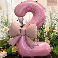 2 pièces/set Ballons en forme de chiffres roses de 32 pouces avec décoration de nœud mat, convient pour anniversaire, mariage, événement extérieur, anniversaire, fête, Thanksgiving, Halloween, Noël, ambiance de fête et décoration de fond