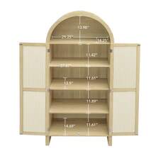 70.28" Tall Arched Kitchen Pantry, Arched Storage Display Cabinet With 2 Adjustable Shelves,Rattan Door Versatile Storage Cabinet For Kitchen, Dining Room, Living Room    RR
