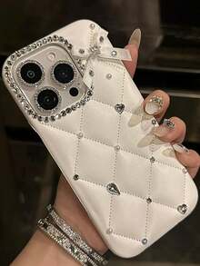 别致皮革闪光水钻手机壳适用于 16 Pro Max 15 14 13 12 防水防震防摔防刮 - 白色 - 查看 1