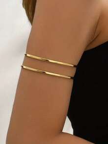 1pc Women's Minimalist Geometric Line Open Cuff Bracelet, Gold Color Jewelry For Daily Wear - Gold - View 1