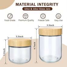 2/4 Pack 16oz Glass Jars With Airtight Lids; 10oz/24oz Overnight Oats Containers With Bamboo Lids; Wide Mouth Mason Salad Jars; Glass Food Storage Containers For Snacks, Yogurt, Spices And Sugar - Multicolor - View 6