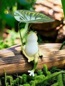 1pc/2pcs Leaf Cooling Simulation Frog Decor, Aquarium Fish Tank Micro Landscape Arrangement, Home Balcony Craft, Tabletop Decoration, Frog Pot Hanging Glass Fish Tank Edge Decor, Garden Outdoor Potted Plant Hanging Accessory