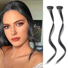 2PCS Synthetic Long Natural False Fringe Bangs Clip In On Front Side Fringe Hair Extension Middle Part Fake Fringe For Women