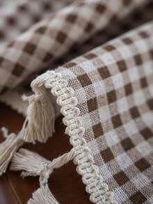 1pc Checkered Green Print Tablecloth, Bohemian Casual Fresh Style Dining Table Cover, Suitable For Hotel, Restaurant, Bedroom, Living Room, Party, Outdoor Gathering, Holiday Decor,Fall Decor,Autumn Decor,Room Decor