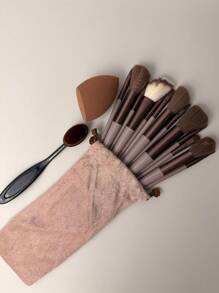 19 Pieces Of Makeup Brush Set (With Drawcord Storage Bag), Including 4 Pieces Of Makeup Powder Puff, Makeup Sponge, Rouge Brush, Foundation Make-Up Brush, Eye Shadow Brush, Contour Brush, Eye Makeup Brush, Soft Hair Makeup Brush, Rouge Brush, Professional Makeup Brush Set, Women's Makeup Brush Set
