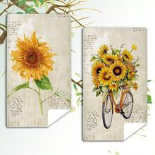 6pcs Kitchen Towels, Absorbent Dish Cloths, Decorative Tea Towels, Quick Dry Cleaning Rags, Reusable For Cooking Baking Housewarming (Yellow Sunflower)For Bathroom Kitchen Decor