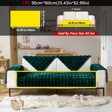 1pc Plush Rabbit Fur Sofa Cushion Cover, Thickened Sofa Protector, Non-Slip Sofa Slipcover, Suitable For Home, Living Room, Bedroom, Office, 4 Seasons - Dark Green - View 14