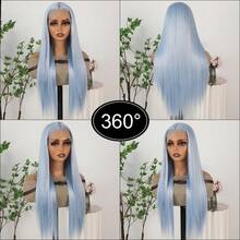 13X4 Free Part Blue Lace Front Wigs 26 Inch Pre Plucked Long Straight Hair Wigs Glueless Soft Light Blue Colored Wigs Heat Resistant Long Blue Straight Synthetic Lace Front Wigs For Fashion Women For Daily Christmas Party Cosplay Use - 霧霾藍 - 查看 6
